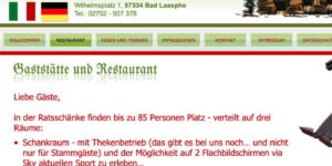 Startseite der alten Webseite der Ratsschänke Bad Laasphe.